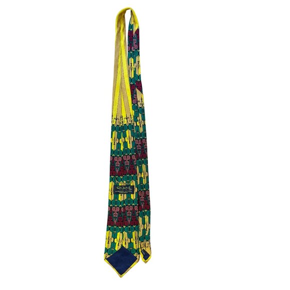 Rush Limbaugh No Baudaries Collections Yellow/Teal Silk Tie Vibrant Design - Picture 5 of 7